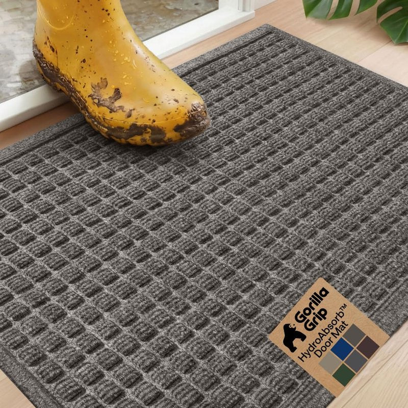 GORILLA GRIP® Ultra Absorbent Front Door Mat Outside Entrance, Traps Dirt and Moisture, HydroABSORB Indoor Outdoor Doormat Holds 1.7 Cups Water, Stain and Fade Resistant Welcome Mat, 29x17 Charcoal