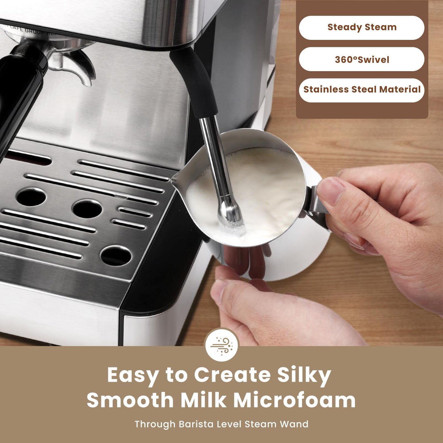 Gevi Espresso Machine with Grinder & Milk Frother, 20 Bar Professional Coffee Maker for Home, Removable Water Tank, Steam Wand, Perfect for Espresso, Cappuccino, Latte