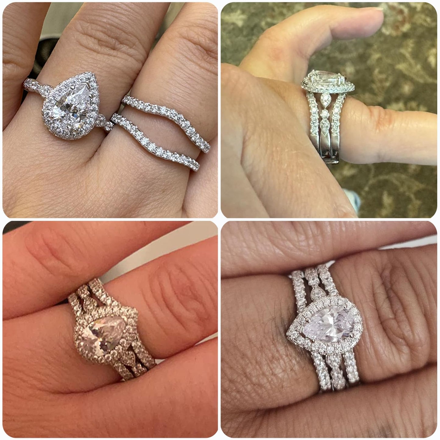 Newshe Jewellery Moissanite Wedding Rings for Women 925 Sterling Silver Pear Cut Engagement Ring Sets Teardrop Bridal Band Enhancer Size 6.5