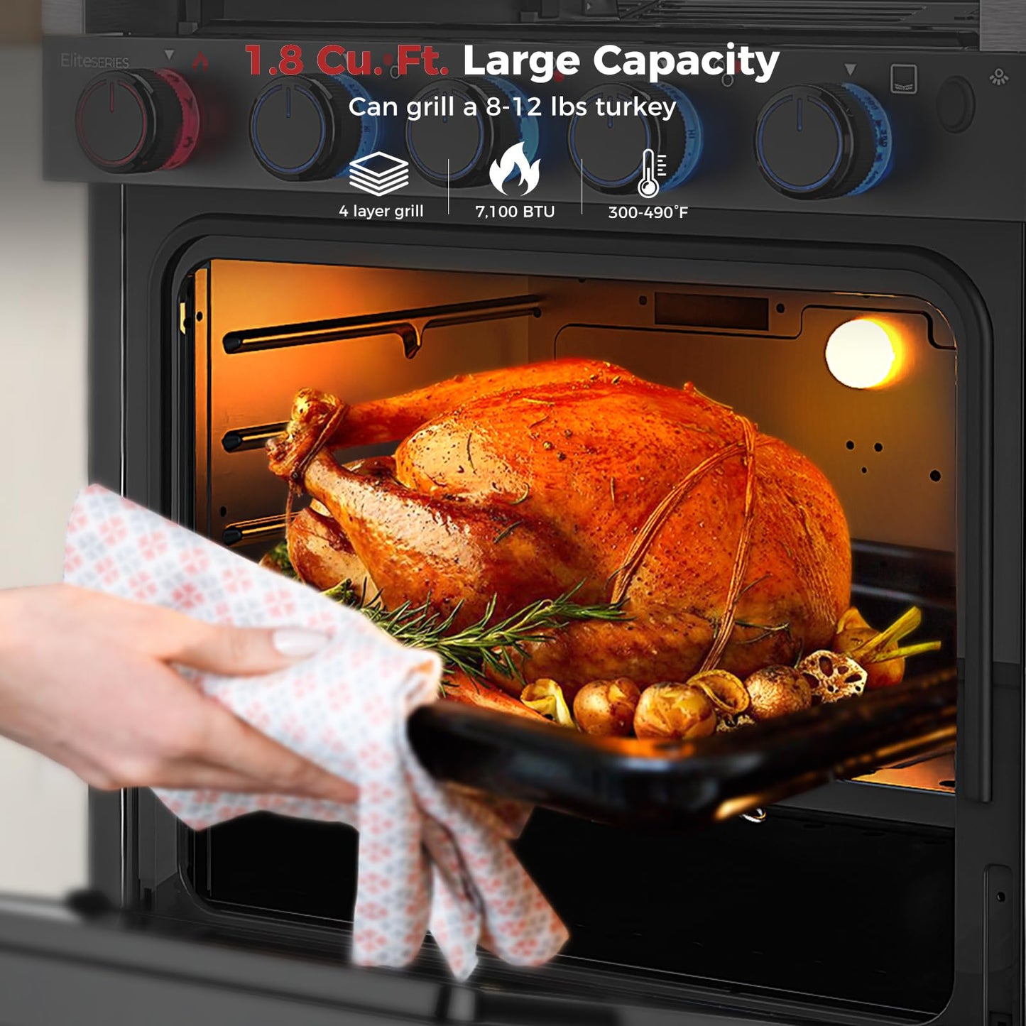 CAMPLUX Elite 21-Inch RV Stove Oven Combo with Flame Failure Protection, 1.8 Cu.ft RV Propane Oven with 3 Burners Cooktop, 28,100 BTU, Slide-In RV Range Oven for Camper, Trailer, Black