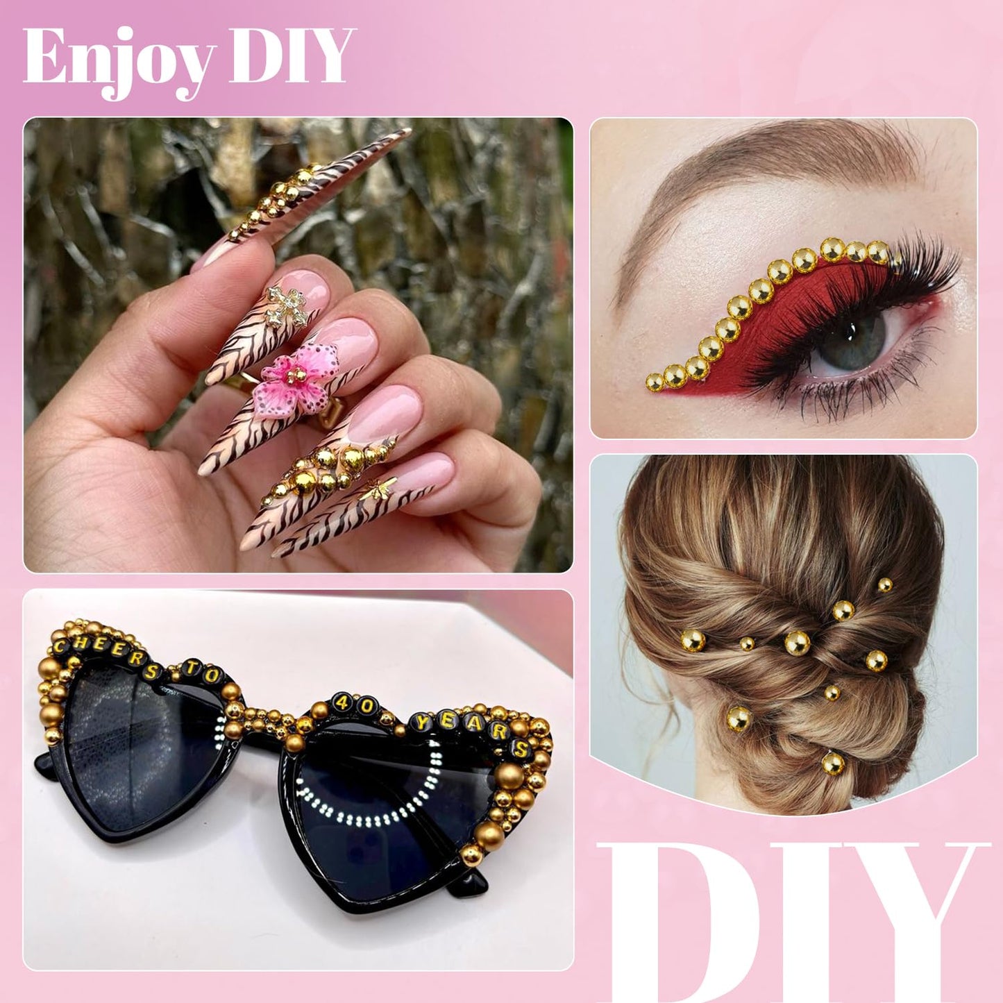 11000Pcs Flatback Pearls for Crafting (Gold), Assorted Size 2/3/4/5/6/8/10mm Non Hotfix Half Pearl, Bedazzling Bead for DIY Crafts Clothing Tumblers Mugs Shoes Fabric Embellishment Nail Art Makeup