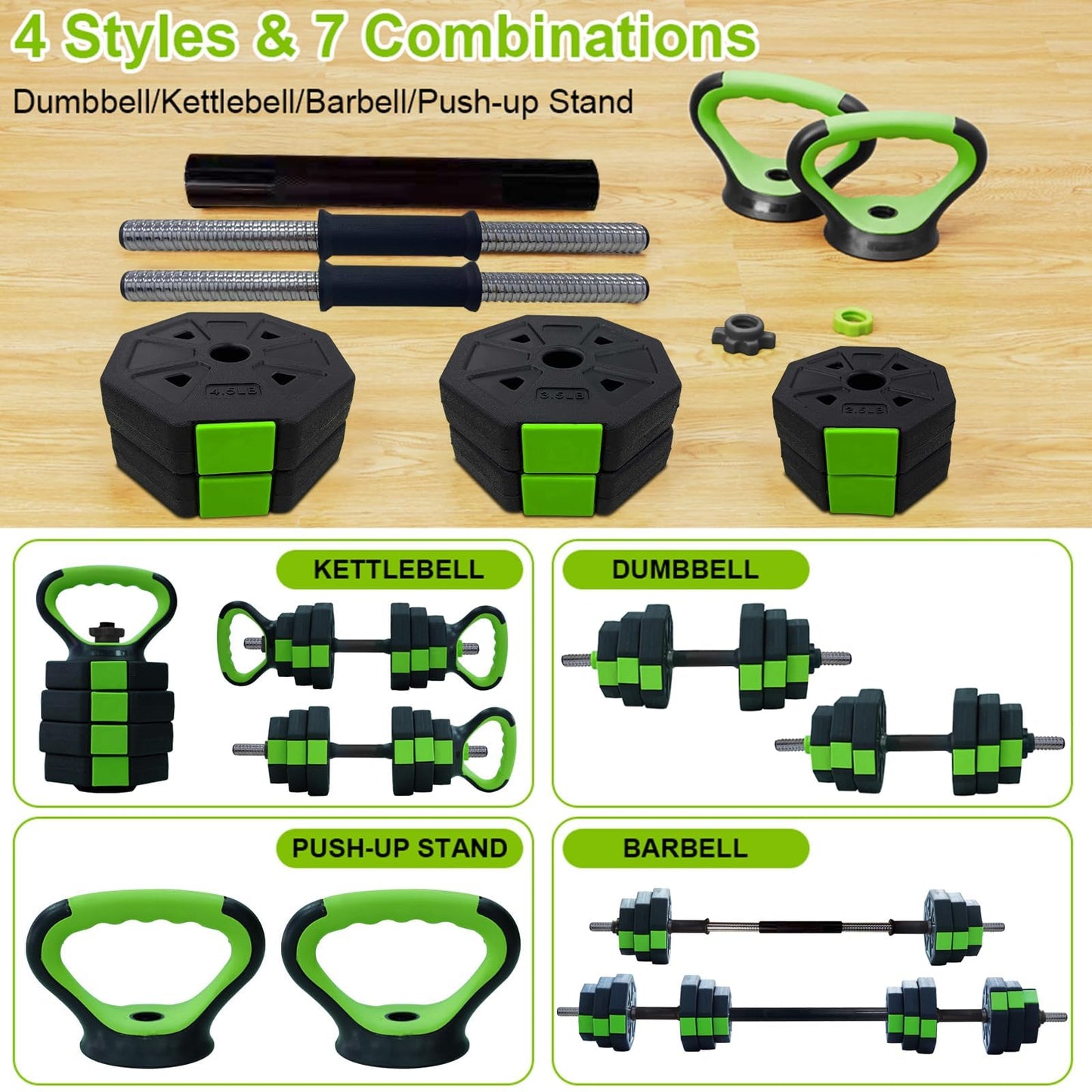 Adjustable Dumbbell Set, Exercise & Fitness Dumbbells, Adjustable Dumbbell Weights, Barbell Weight Set for Home Gym Exercise used as Dumbbells, Barbell or Kettlebells, Multiple Options