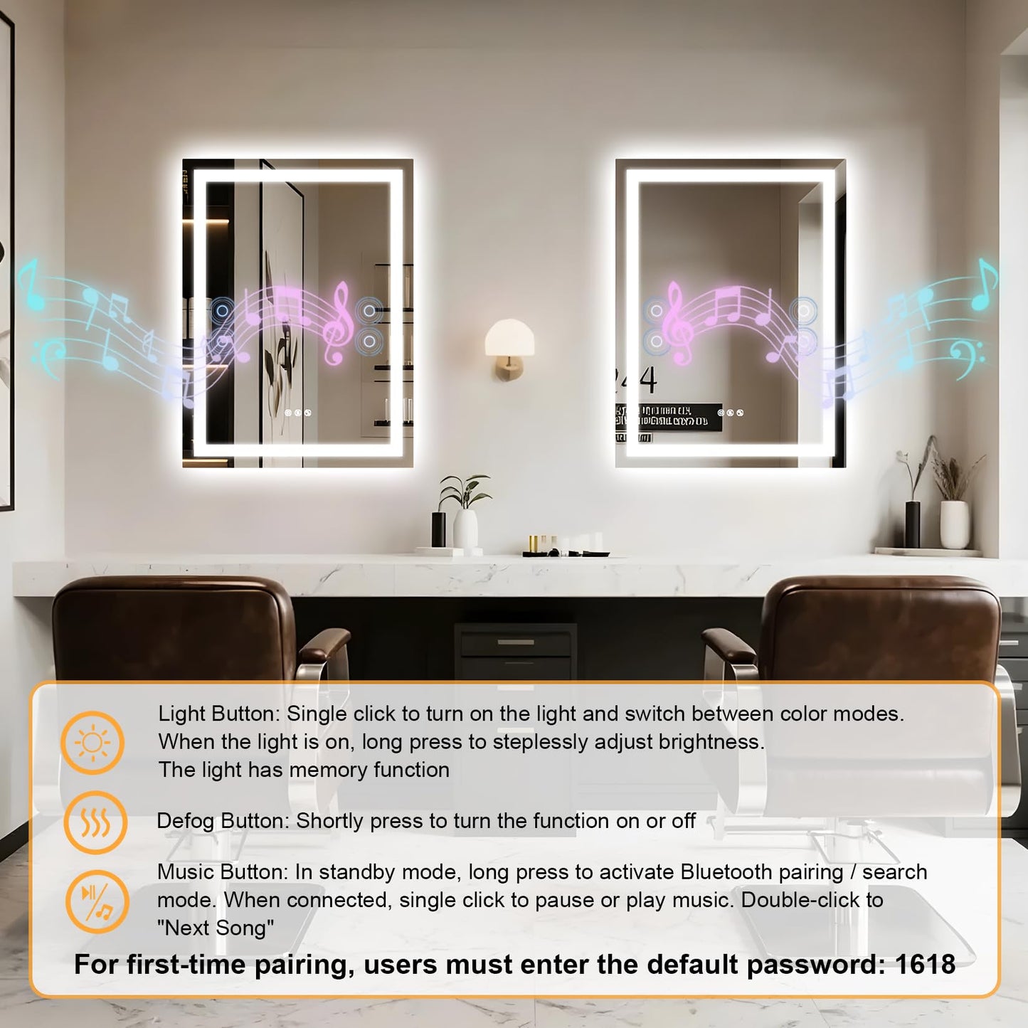 Olyvren 24"x32" LED Bathroom Mirror with Lights,Bluetooth Dual Speaker,Anti-Fog,3 Color Temperature,Dimmable Brightness,Memory Function,Waterproof,Wall Mount Design,Tempered Glass