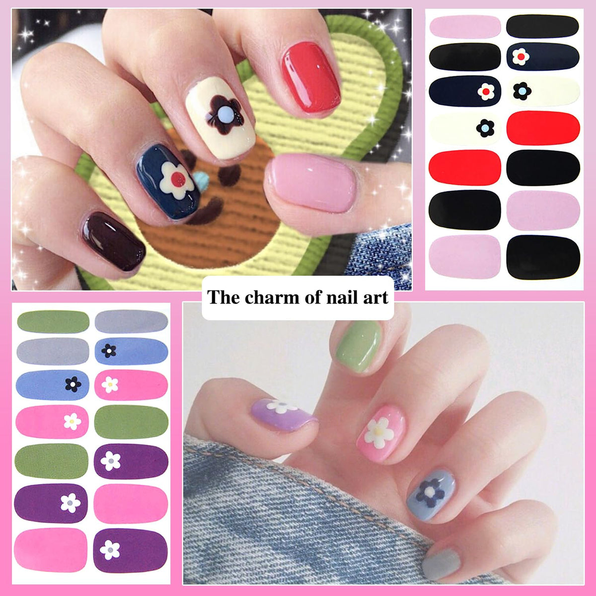 DANNEASY 30 Sheets Nail Polish Stickers Full Nail Wraps Flower Fingernail Sticker Nails for Women Self Adhesive Stick on Nail Polish Strips Gel Nail Strips with File, Cuticle Stick