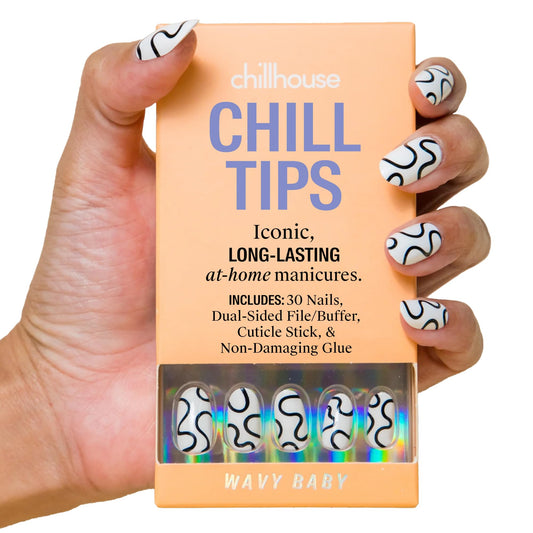 Chillhouse - Chill Tips, Press on Nails Kit - Wavy Baby (Oval) - 30 Nail Shapes & Sizes - Up to 2 Weeks of Wear - Customizable Fit - Reusable - Latina Founded & Women Owned - Beauty & Self Care