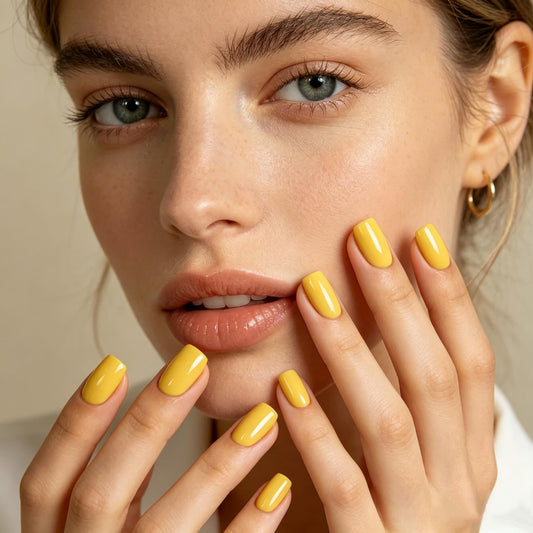 C.Z.Z.T.T.NAILS press on nails Summer Sunshine Yellow Square Round Wearers | Energizing Fingertip Light Up Your Moments