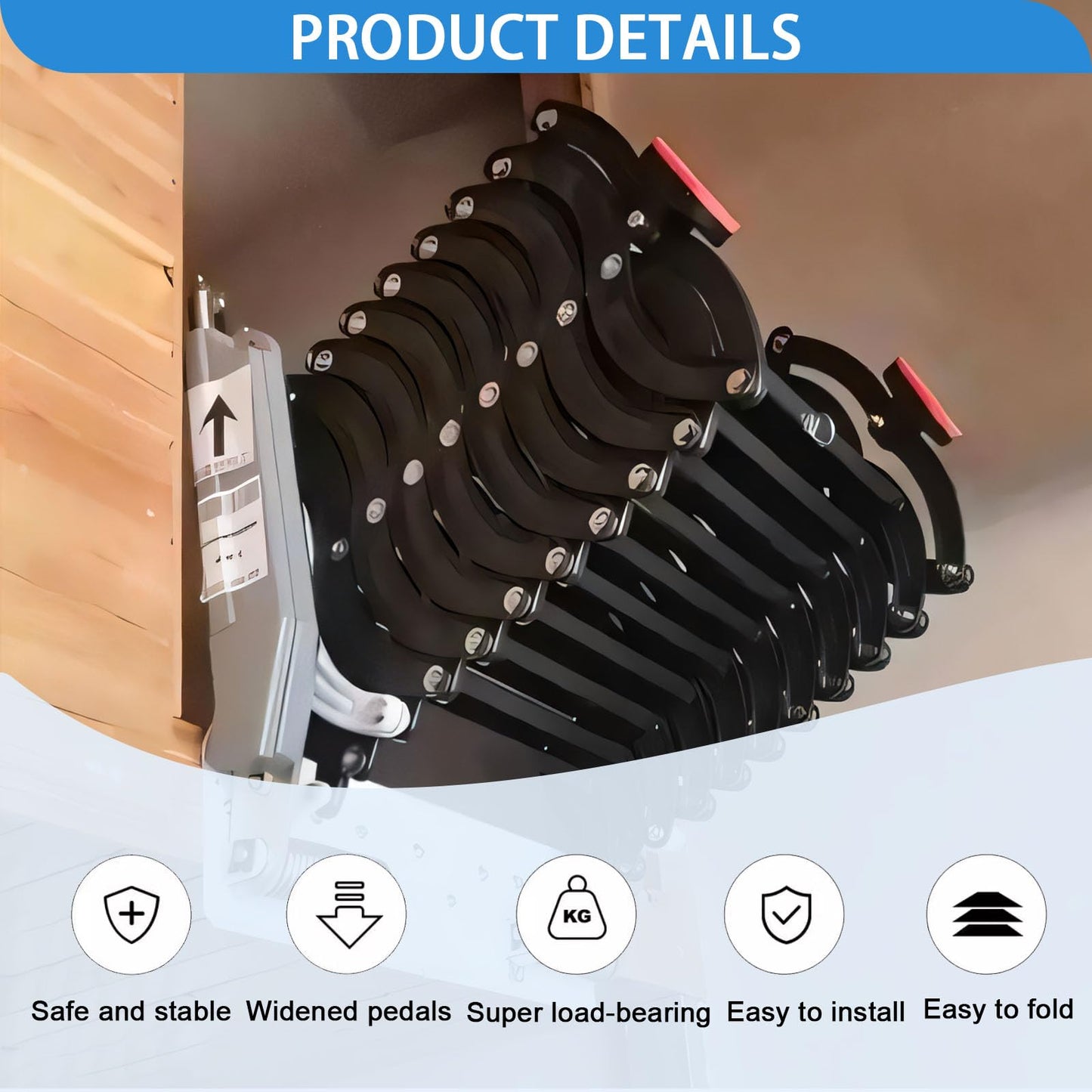 Wall Mounted Folding Ladder with Handrails, Pull Down System Attic Stairs, Telescopic Attic Ladder, Applicable Height 9.6-10ft, Attic, Basement, Warehouse, Passage Folding Stair (Black, 12 Steps)
