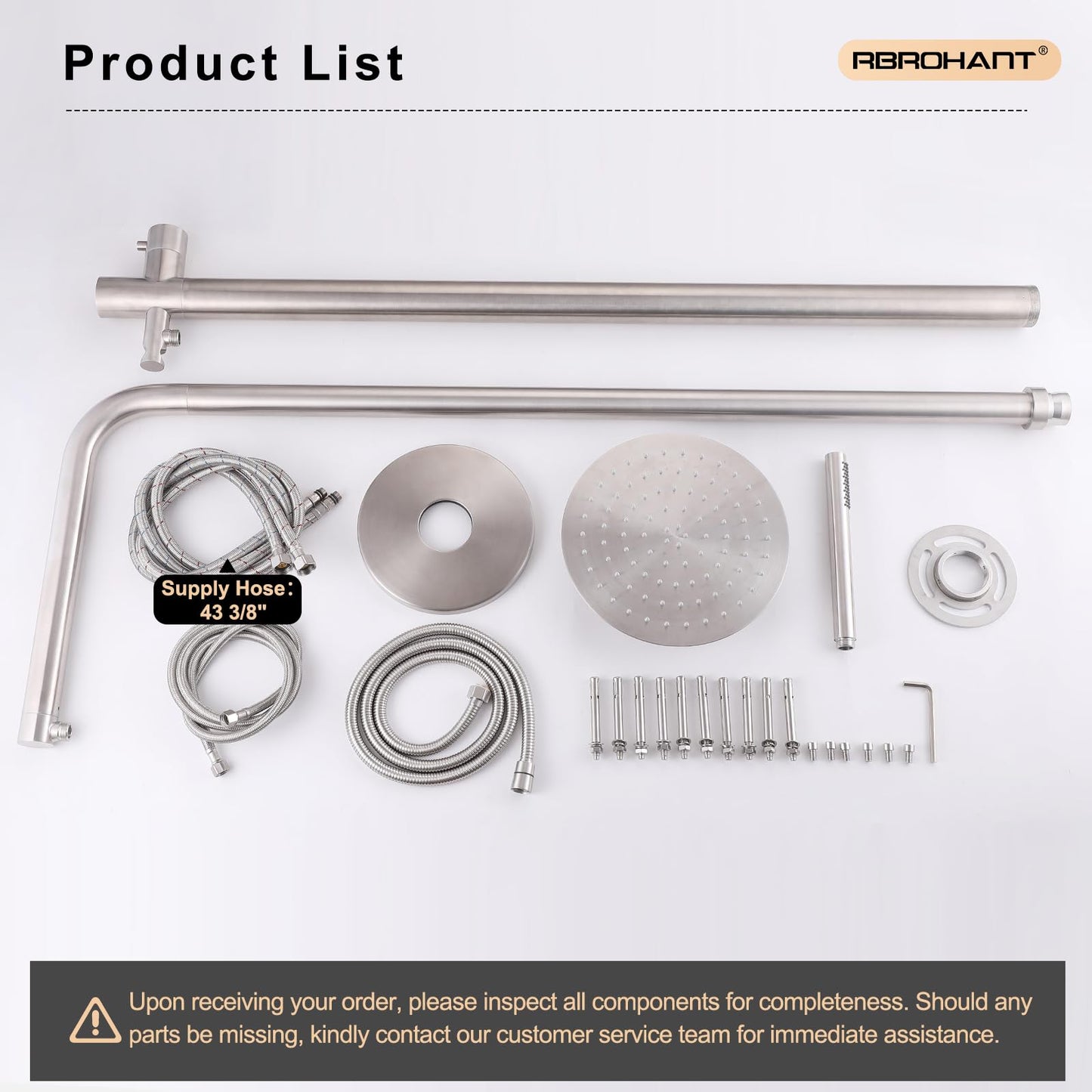 RBROHANT Freestanding Outdoor Shower, 316 Marine Grade Stainless Steel Beach Shower, Free Standing Hot and Cold Water Pool Shower with 10’’ Rain Shower Head and Handheld, Brushed Nickel, Floor Mounted