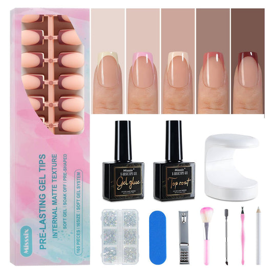 Misssix French Tip Press On Nails, 160Pcs French Gel Nail Tips Short Square, Soft Gel Fake Nails, X-BASIC Tips Starter Kit for Nail Art DIY 16 Sizes