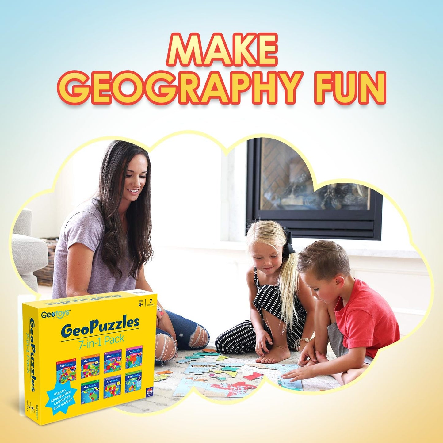 GeoToys GeoPuzzle, Country-Shaped Jigsaw Puzzles Set of 7 in One Box, Geography Puzzle, Map Puzzle - Jigsaw Puzzles for Kids Ages 4+ Years Old, Stocking Stuffers for Kids