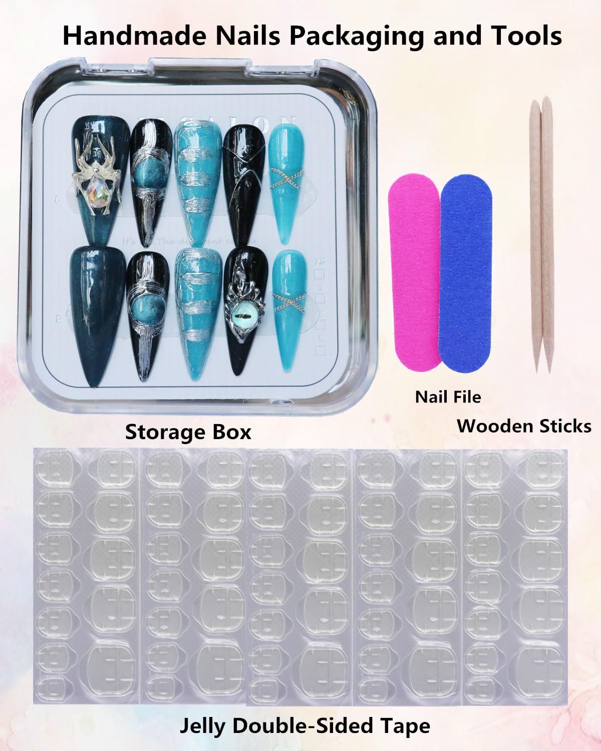 CAMILCY Press on Nails Handmade Nails Luxury Reusable Fake Nails For Girls long Almond Armor Tip Black Blue Diamonds HandPainted Salon Loveful Design Acrylic GelUV Finished 3D Nails 10PCS(A005, M)