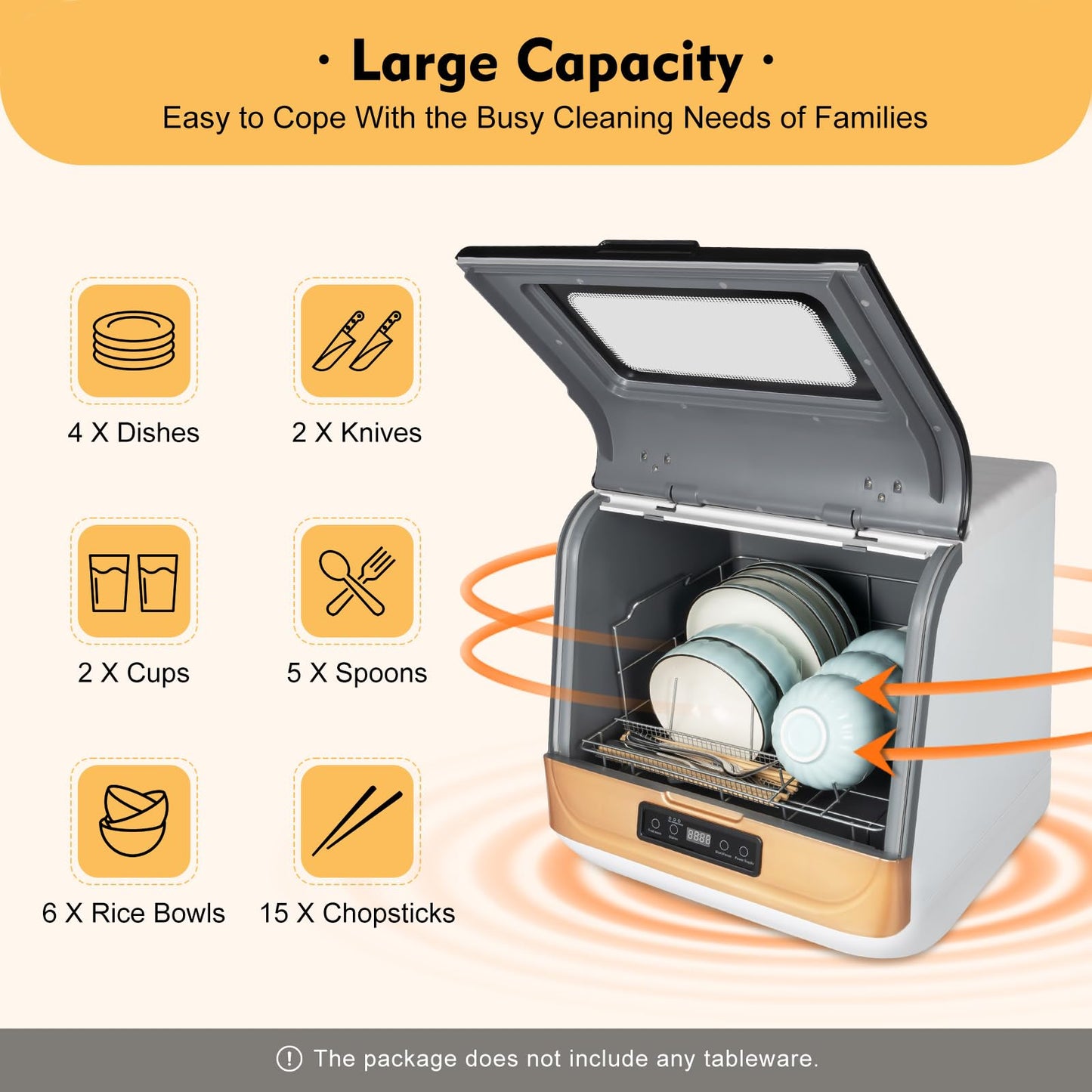 HZOPUTLH Portable Countertop Dishwasher, 3-in-1 Washing Modes Portable Washer for 4-6 Sets (12-20 Pieces of Tableware), Mini Dishwasher with 360° Rotating Spray for Washing Dishes, Vegetables Fruits