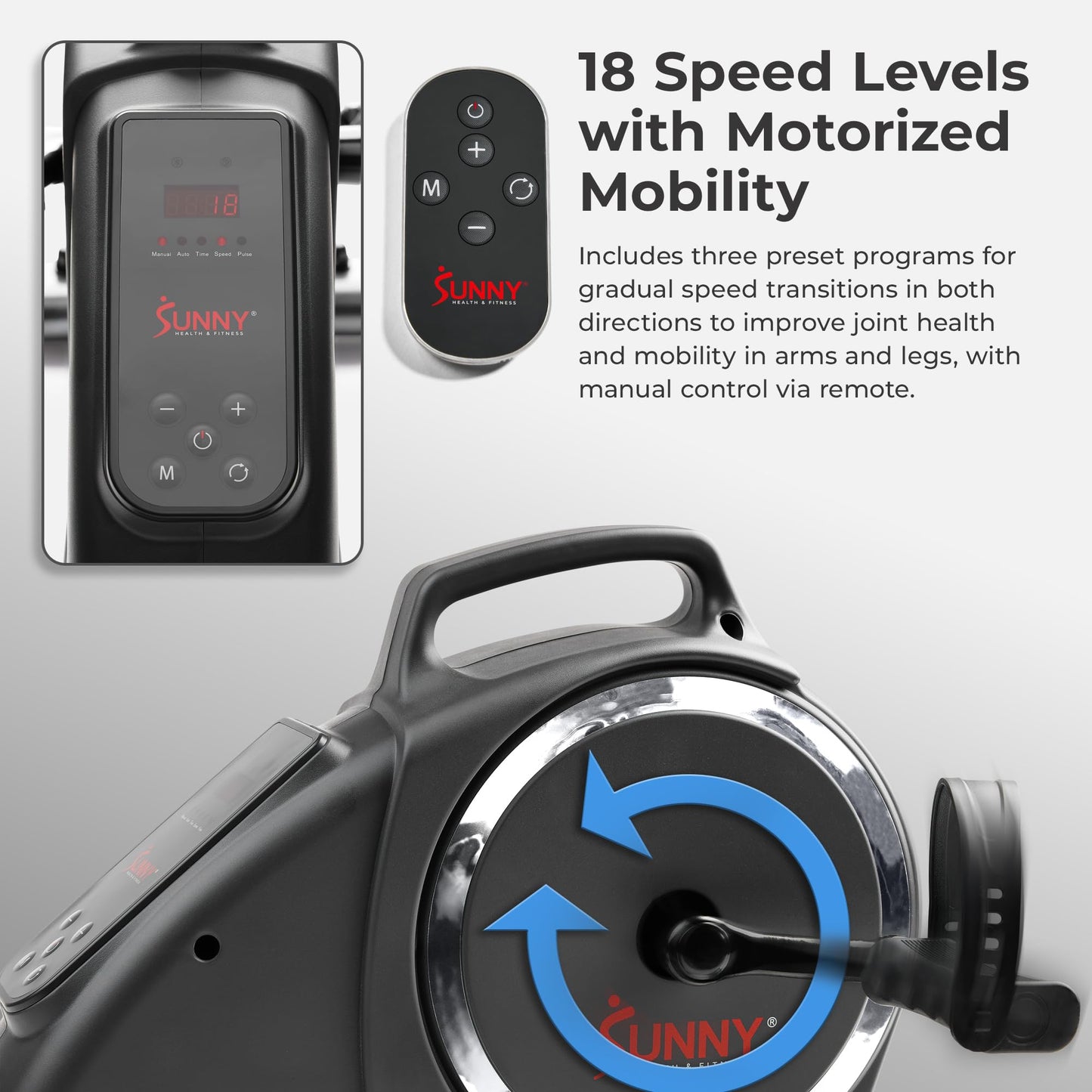 Sunny Health & Fitness Dual Function Smart Motorized Mini Bike Trainer, Under Desk Exercise Machine for Senior Training, Arm/Leg Cardio Cycle Workout, Free SunnyFit App Bluetooth Link-SF-B020029SMART