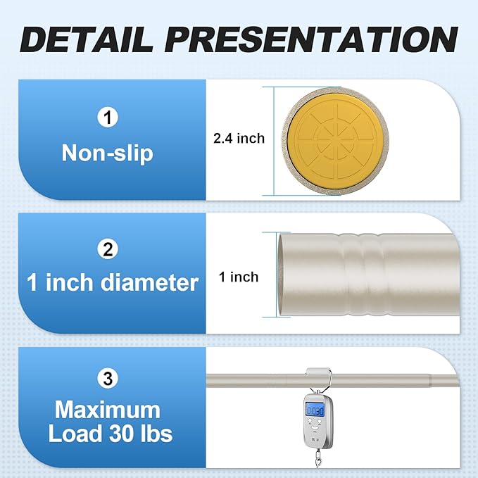 CorkLatta Brushed Shower Curtain Rod 31 to 104 Inch,1 Inch Diameter Adjustable Spring Tension Curtain Rod No Drilling Stainless Steel Telescoping Rod,No Rust