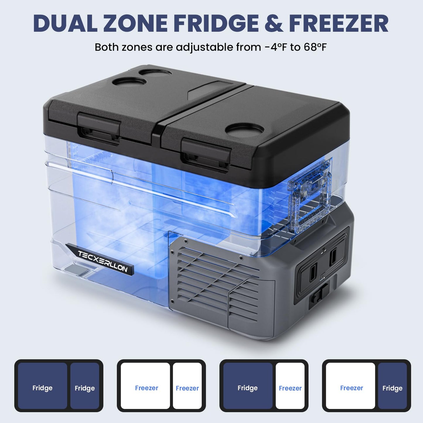 TECXERLLON 12 Volt Car Refrigerator Dual Zone Electric Cooler, 40 Quart Portable Freezer Fridge with APP Control, Compatible with Detachable Battery (Not Included), for Overlanding, Camping, RV, Truck
