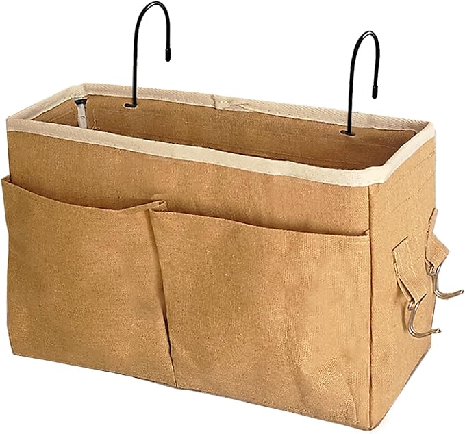 Bedside Caddy Bedside Hanging Storage Basket Multi-Function Organizer Caddy for Bunk and Hospital Beds Dorm Rooms Bed Rails, Can be Placed Glasses Books Mobile Phonesï¼Dark khakiï¼