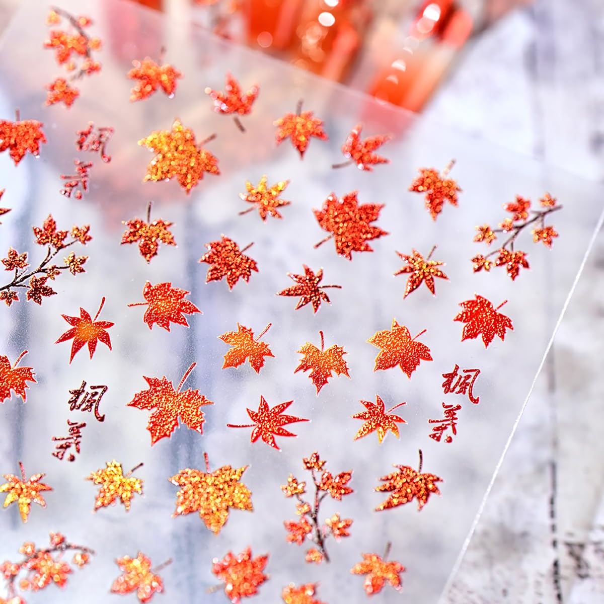 1 Sheets Fall Nail Stickers for Nail Art 5D Embossed Autumn Maple Leaves Nail Art Stickers with Red Maple Leaf Glitter Design Thanksgiving Nail Decals Nail Supplies Manicure Accessories for Women DIY