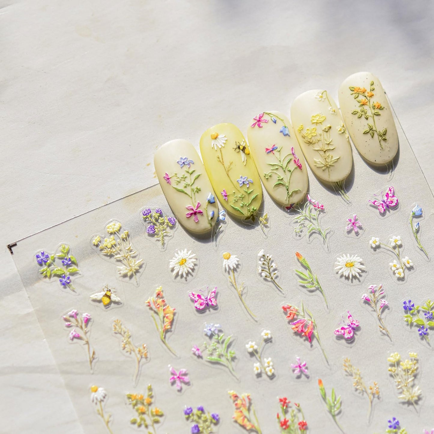 Flower Nail Stickers 5D Embossed Nail Decals Spring Floral Nail Art Stickers Design Nails Supplies Spring Plant Manicure Decoration for Women