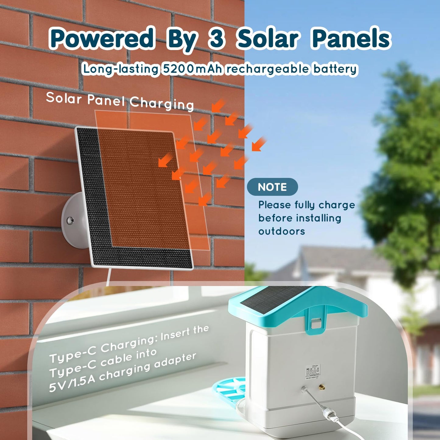 Happybuy Smart Bird Feeder with Camera, 2K HD AI to Identify Over 10000 Bird Species, Solar-Powered with 3 Panels, Auto Capture & Instant Notify for Outdoor Bird Watching, Ideal Gift for Bird Lovers