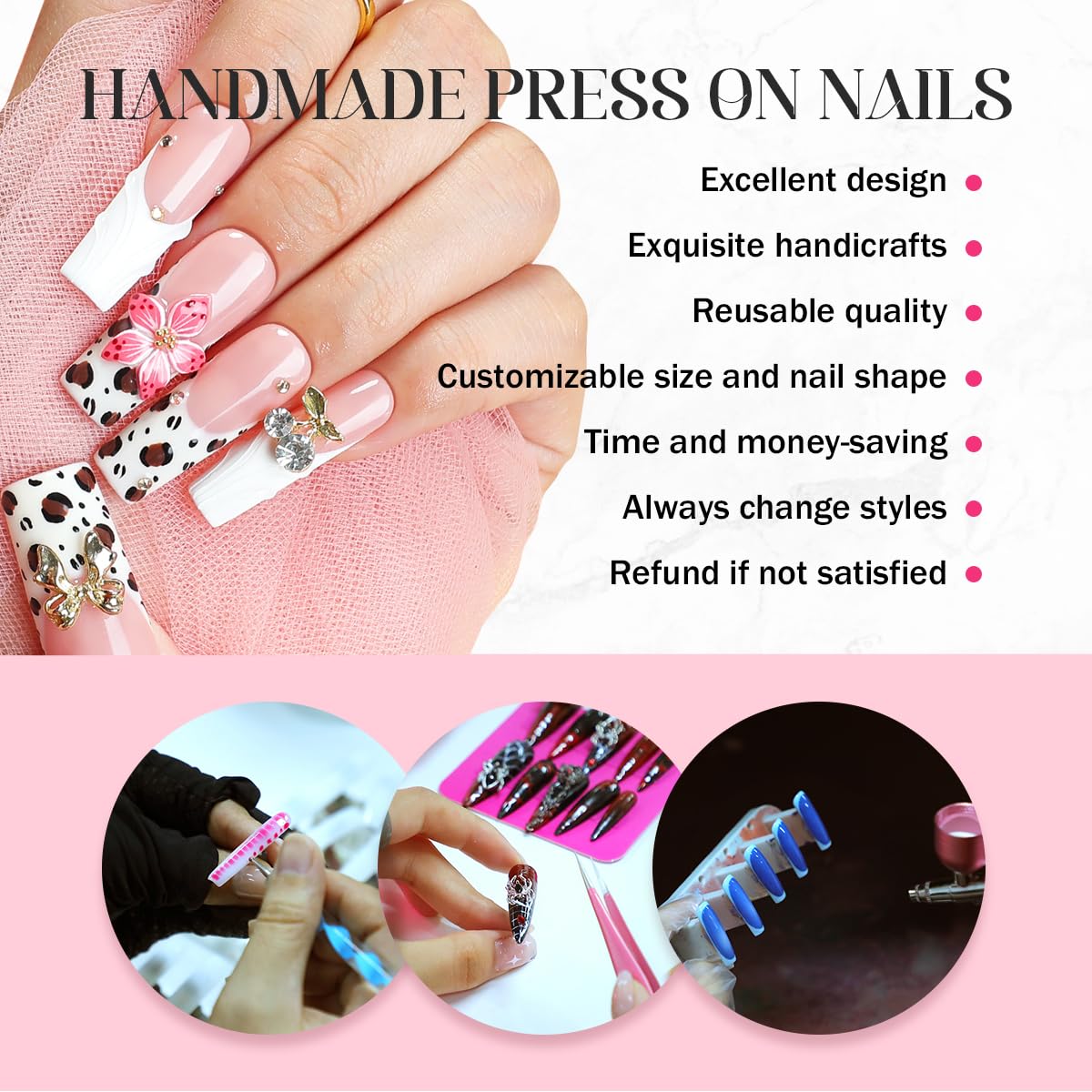 Homsera Handmade Press On Nails Almond - Short Tortoiseshell Water Ripple Design Fake Nails with French Tips, Salon Quality | 3 Sizes - 10 Acrylic Nail Kit, Fall/Winter Gift for Women