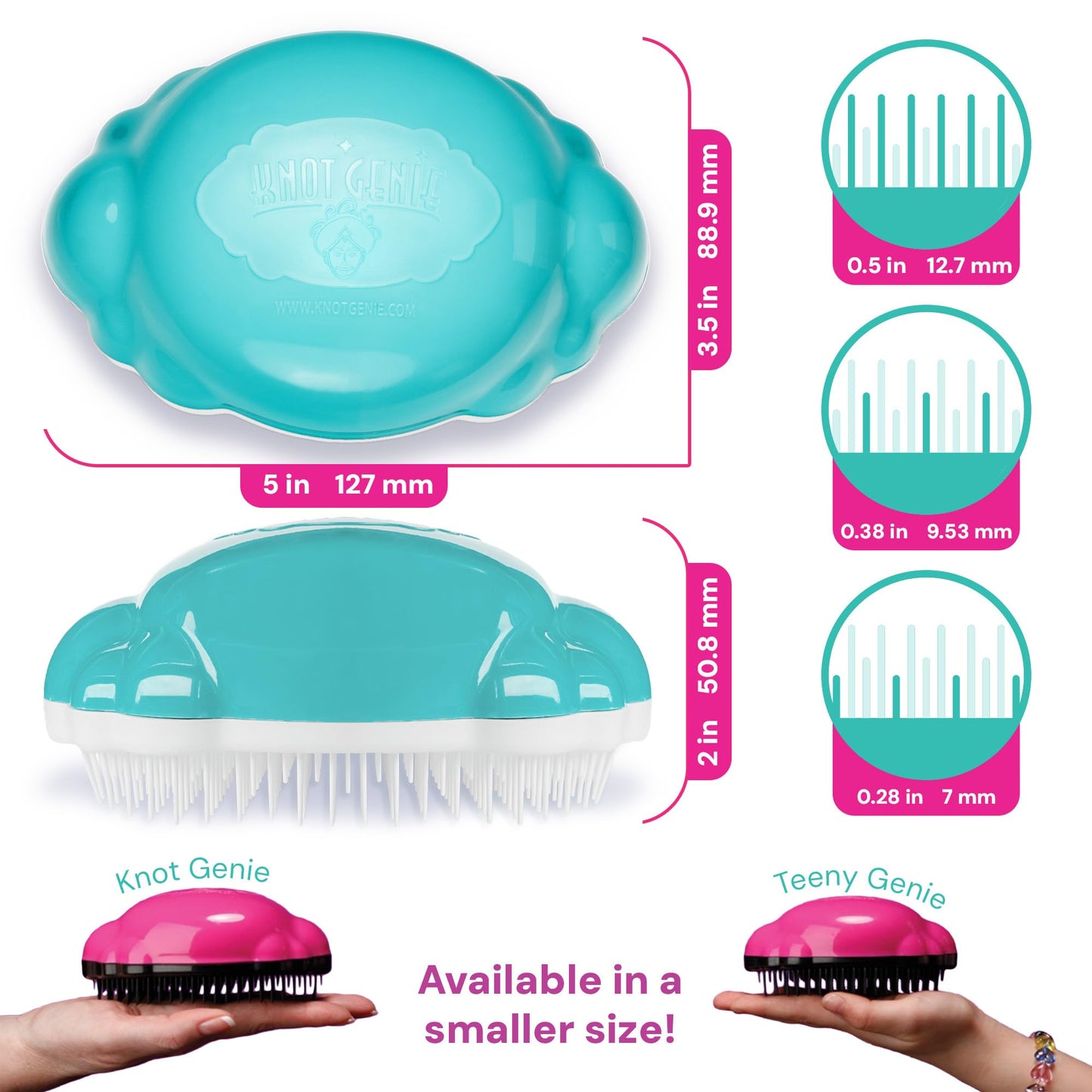 Knot Genie Teeny Detangling Hair Brush for Kids (Puff of Purple) | Perfect Detangling Brush for Curly Hair, Gently Separate Tangles, Leaves Hair Smooth and Shiny | The Pain Free Knot Detangler