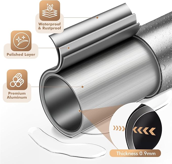 Bonpally Curved Shower Curtain Rod for Bathroom, 40-72 Inches Adjustable Curved Shower Rod, 0.9MM Rustproof Shower Curtain Rod with Rotating Brackets for Extra Shower Space, Need to Drill, Chrome