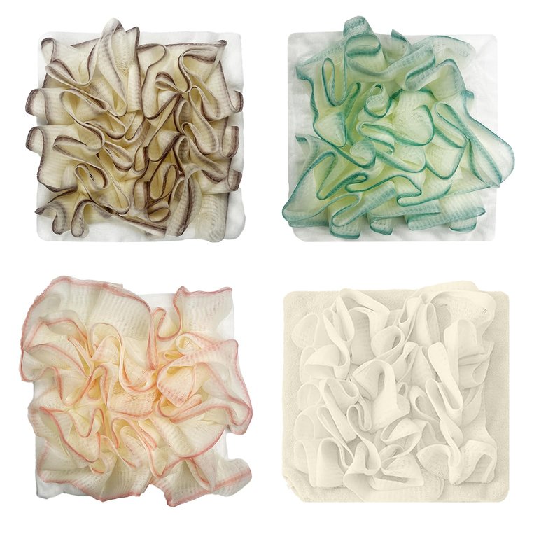 4pcs loofah washcloth Combo 2 in 1 bar soap loofah Pouch Holder Mesh Shower Ball for Exfoliating Body Wash Smooth Skin Free Loofah Dish Towel (Round Square)
