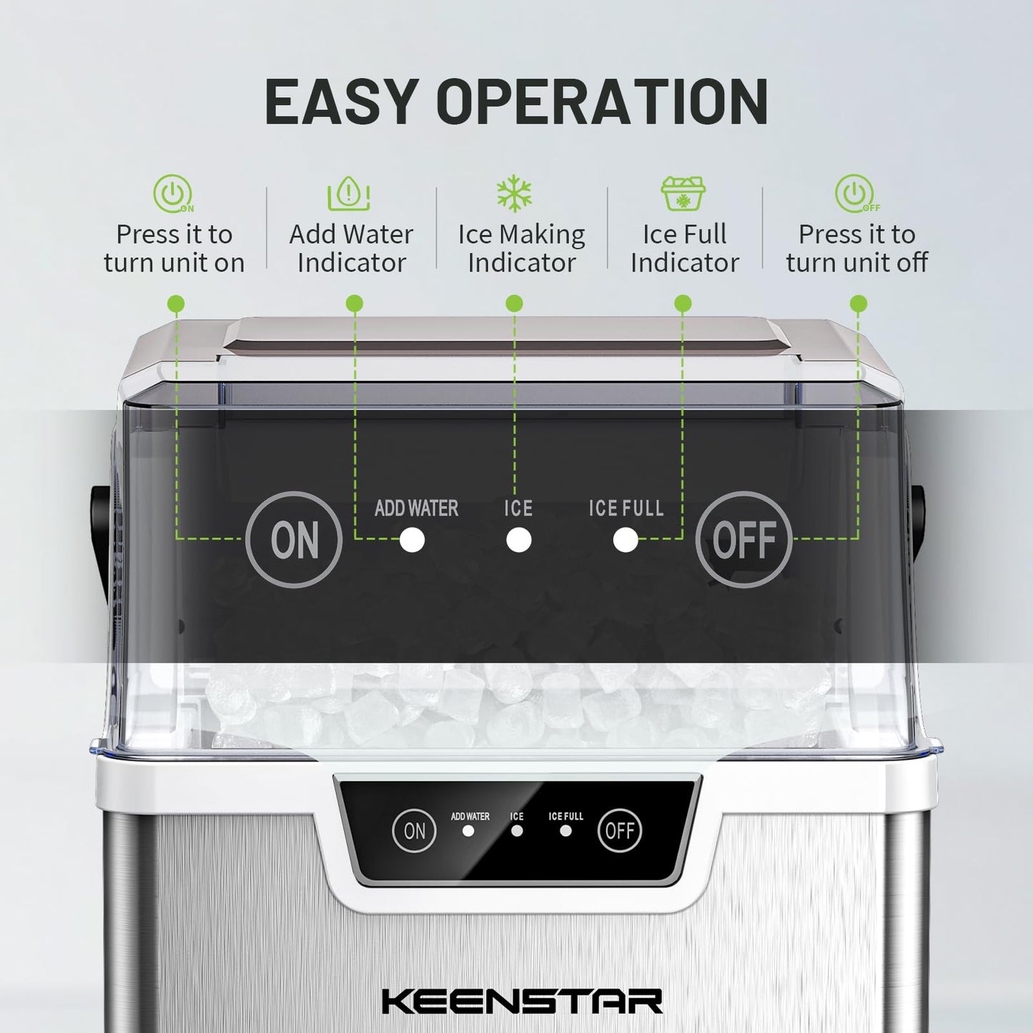 Nugget Countertop Ice Maker with Soft Chewable Ice 40Lbs, Pebble Sonic Ice Machine with Basket and Scoop, Ready in 5 Mins, 40Lbs/24H, Auto Self-Cleaning, for Home, Kitchen, Office, Party, Camping
