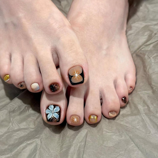 FIEONCIY Press on Toenails with Designs Acrylic Fake Nails for Toe Artificial False Nails with Charms Press on Toe Nails for Spring Summer Stick on Toenails for Women Girls(WSJ2540)