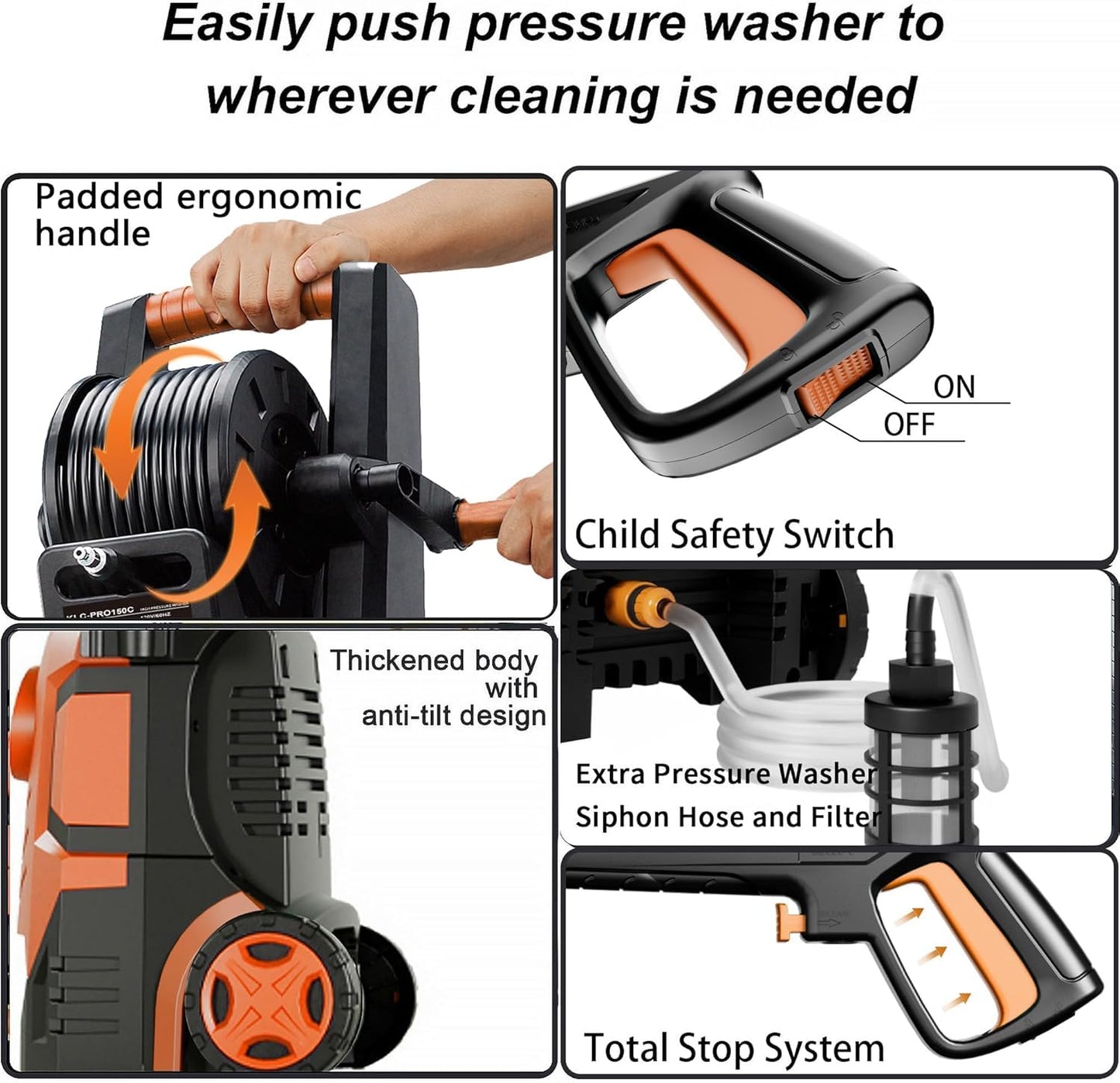 Pressure Washer 5000PSI with Adjustable Touch Screen 8 Level, 34" Tall, 4 Quick Connect Nozzles,Inlet Hose&Filter&500mlFoam Cannon for Cars/Fences/Driveways/Home Cleaning,Red