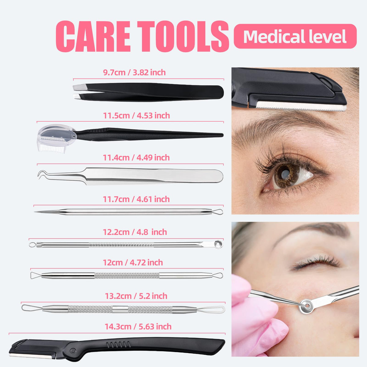 JPNK Blackhead Remover Tool Comedones Extractor Acne Removal kit & Eyebrow Trimmer Kit, 8PCS in One with 5X Magnifying Mirror (Silver)