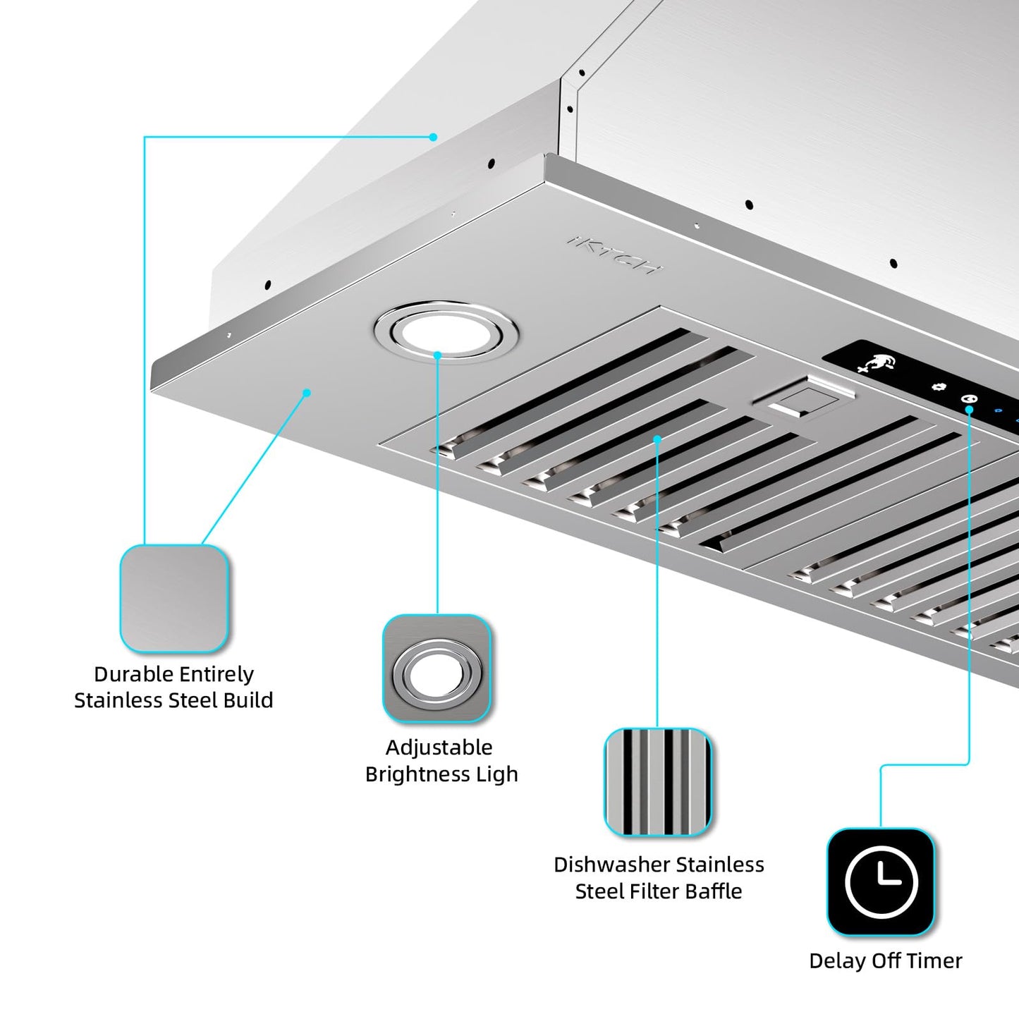 IKTCH 30 inch Range Hood Insert 900 CFM, Ducted/Ductless Convertible Stainless Steel Kitchen Vent Hood, with Gesture Sensing, Touch & Remote Control