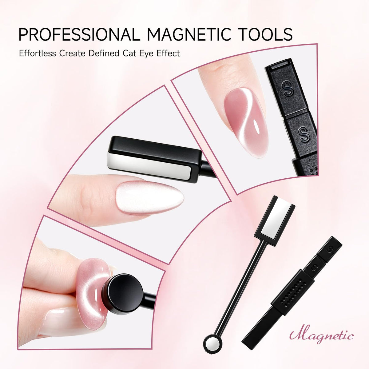 JODSONE Cat Eye Magnet Set for Nails,17PCS CatEye Magnet Tools for Cat Eye Gel Polish,Nail Art Magnet Kit with 3 in 1 Magnetic Pen,Heart French Black Hole Guides for DIY Salon