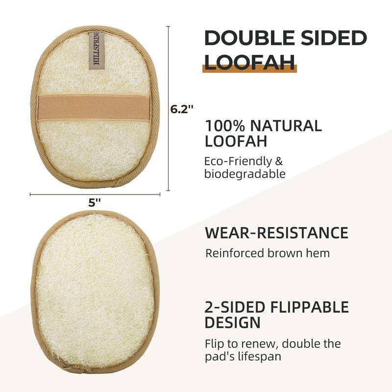 Natural Loofah Pad Exfoliating Body Scrubber,Double Sided Oval Luffa Sponges for Men and Women’s SPA, Eco-Friendly Bath Shower Exfoliator