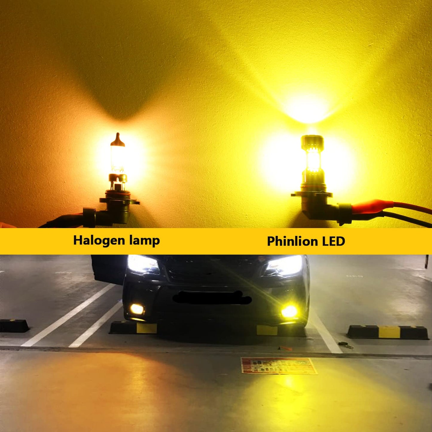 PHINLION 9006 HB4 LED Fog Light Bulbs, 3200 Lumens Super Bright 3030 30-SMD Chipset 9006LL Foglight Replacement Bulb for Car Truck SUV, 3000K Golden Yellow, Pack of 2