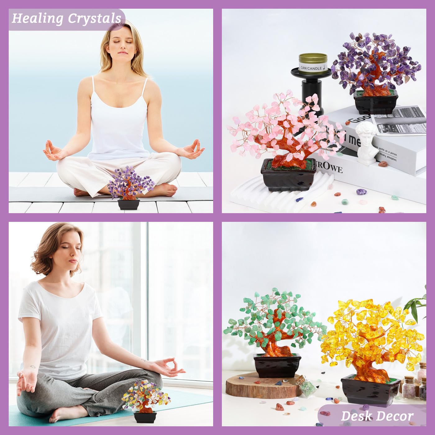 NUKAYAI Natural Amethyst Crystal Purple Money Tree for Office Home Room Desk Decor Meditation Positive Energy Feng Shui Crystals Healing Stones Luck Wealth Bonsai Trees Birthday Gifts for Women