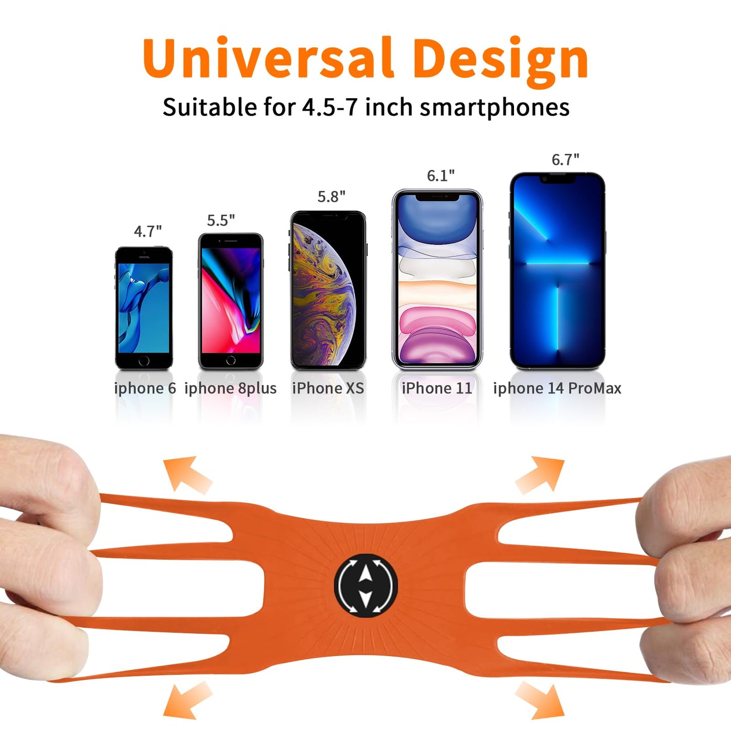 HLOMOM 3in1 Phone Holder for Running,Arm Band/Wrist Holder/Bike Mount,Phone Armbands 360° Rotation & Detachable Fit All 4.5-7" Phone for iPhone 17/16/15/Pro/14/13/12/mini/Pro Max/XS/XR (Orange)"