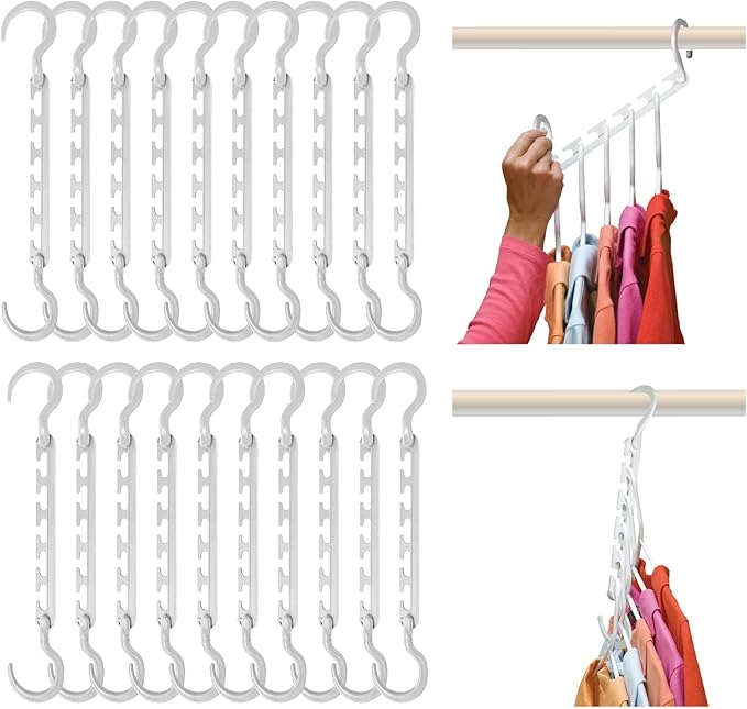 Wonder Hanger Max 20-Pack Space Saving Hangers, Reinforced Hooks Swivels 360Â°, Cascading Hanger, College Dorms & Storage Closet Organizer, Fully Assembled â White