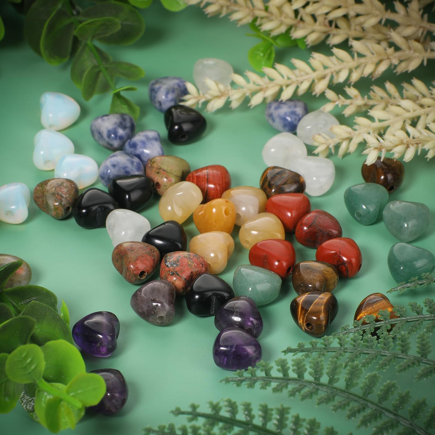 Yochus 5pcs Purple Quartz Natural Heart Stone Beads，12mm Healing Energy Gemstone for Jewelry Making Earring Necklace DIY