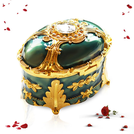 Vintage Emerald Green Oval Jewelry Box, Small Metal Trinket Box,Portable Mini Jewelry Decorative Box for Earrings, Rings,Necklaces and Bracelets,Personalized Gift for Girls and Women,Home Decor