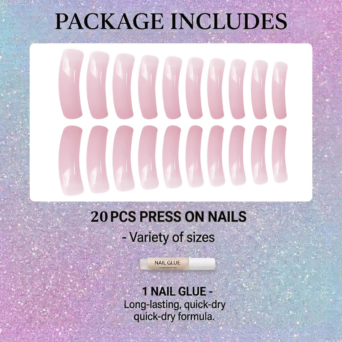 IMSOHOT Long Curved Press on Nails, Square Jelly Pink Fake Tips with Glue, 20Pcs Full Cover Nude French Design, Clean Girl Aesthetic Acrylic Glue-ons