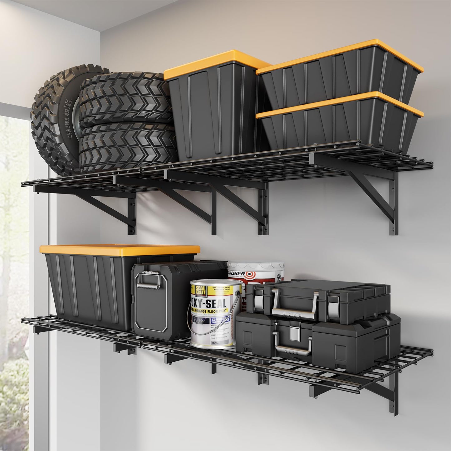 Jusgym 3X6FT Overhead Garage Storage Rack and 4 Pack Heavy Duty Garage Wall Shelving Set (2x3ft)
