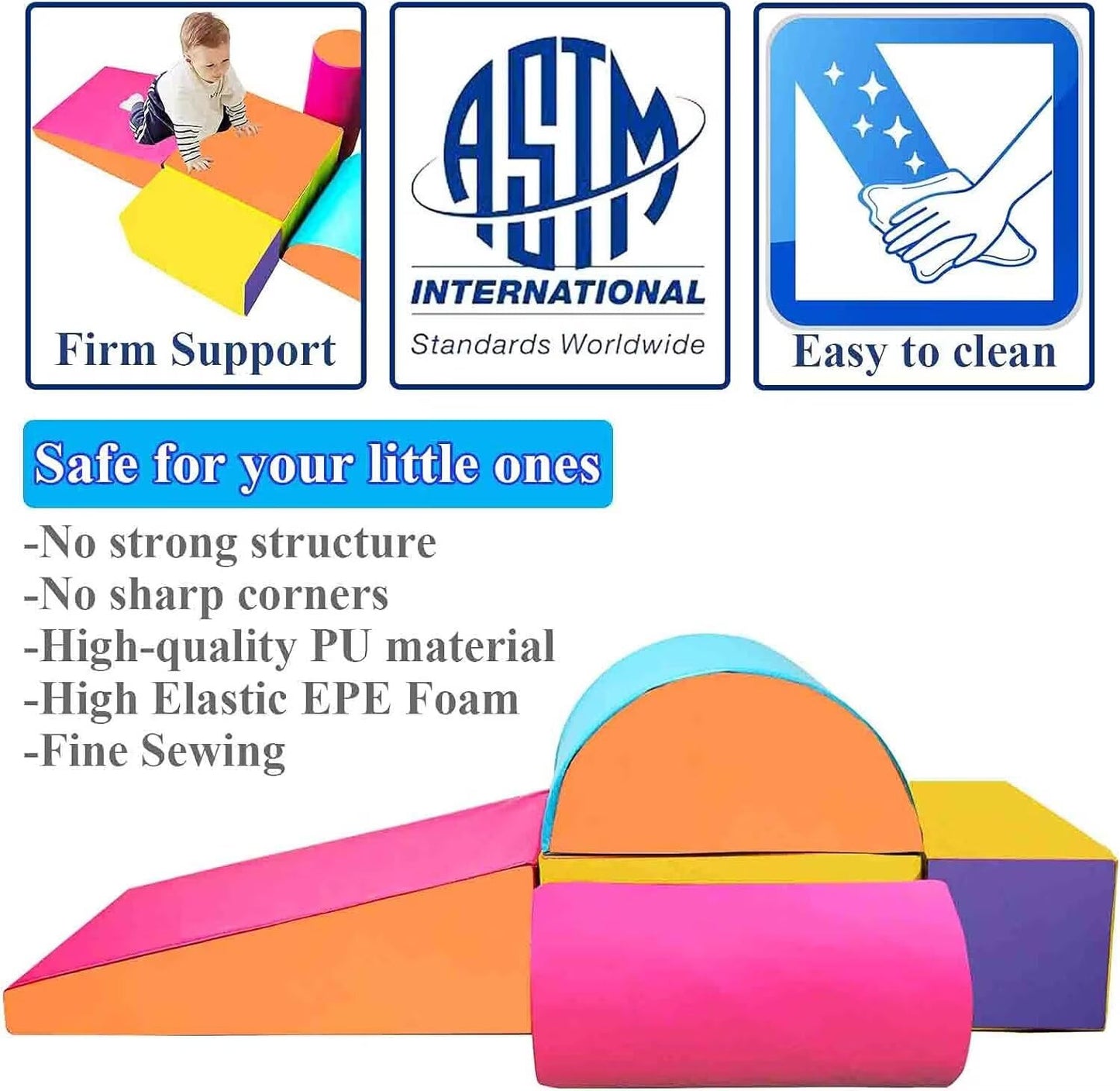 C-CHAIN Climb and Crawl Activity Play Set, Lightweight Soft Foam Blocks for Climbing, Crawling and Sliding, 5-Piece Set, Indoor Climbing Toys for Babies, Kids, Toddlers, Preschoolers