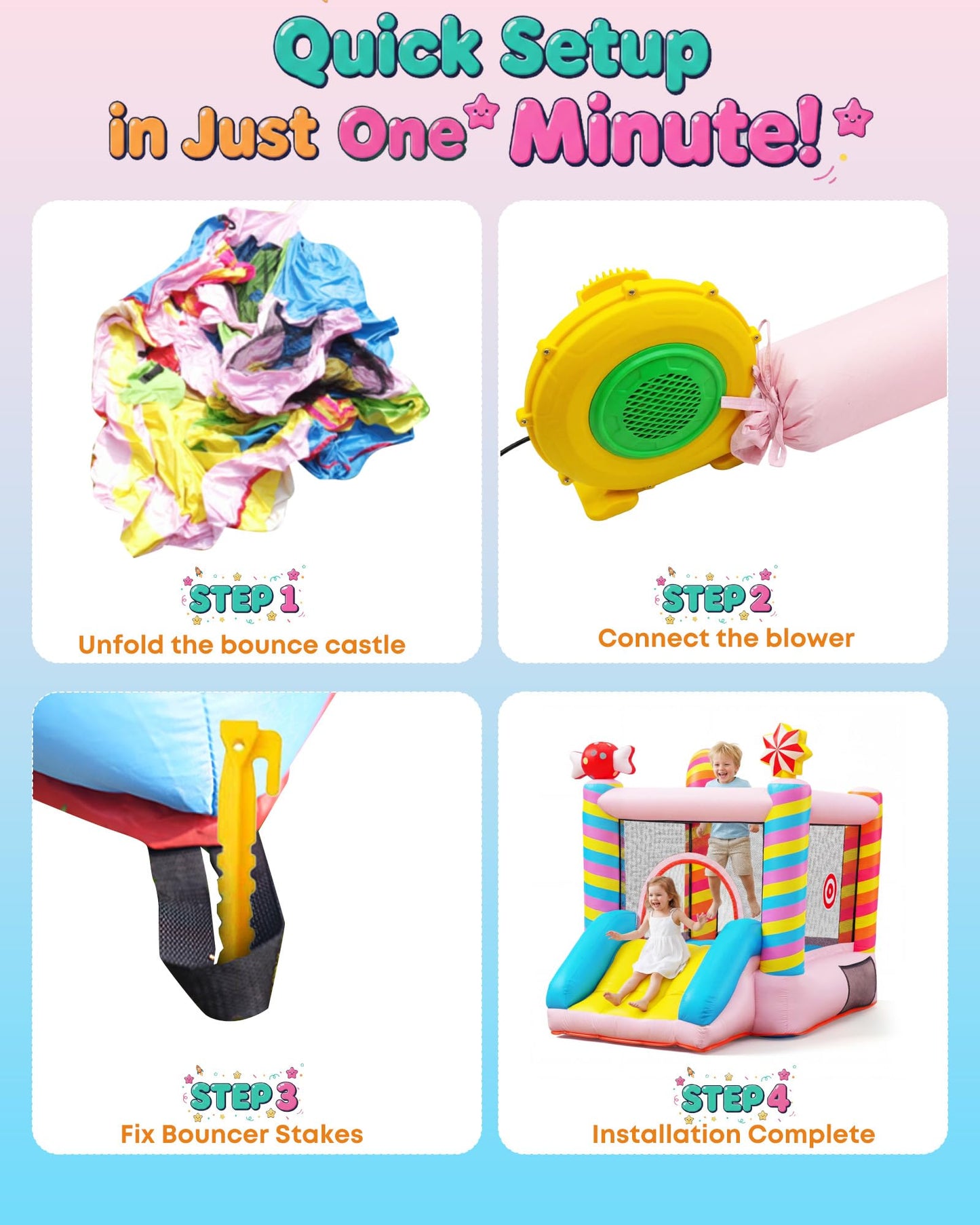 Candy Bounce House for Kids Ages 3-6, Sweet Inflatable Bouncy Castle with Slide, Indoor Outdoor Small Jumping House with Blower, Mini Toddler Bounce Castle for Birthday Gifts and Holidays
