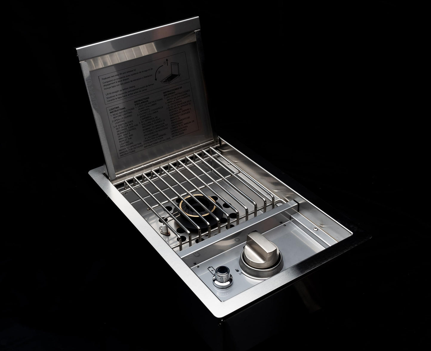 Spire Stainless Steel Built-in Side Burner with Lid, 12000BTUs, Outdoor Propane Grill & Cooking, Convertible to Natural Gas, Perfect for Custom Kitchen Islands, 760-0023B