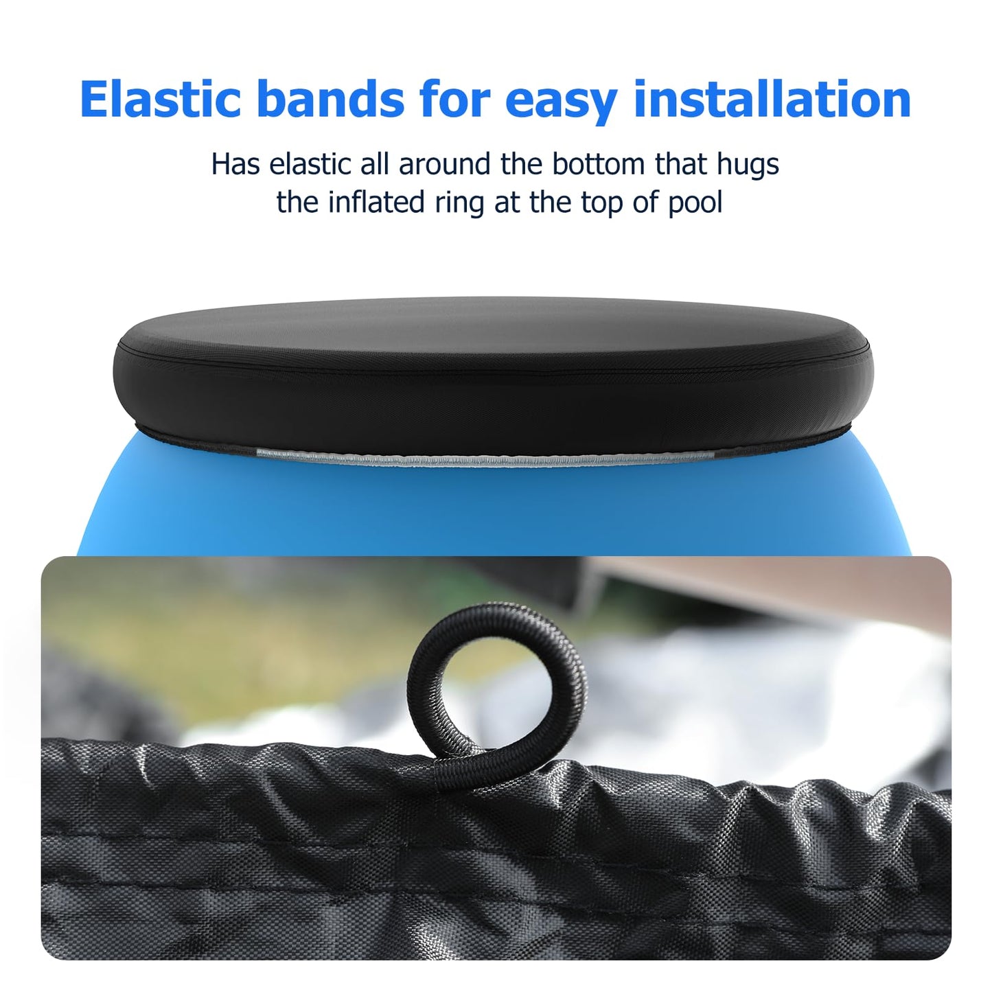 12 ft Round Pool Cover, Compatible with Intex/Bestway Outdoor Round Inflatable Above Ground Swimming Pool, Elastic Bands for Easy Installation, No Drain Holes, Prevent Leaves, Debris and Dust