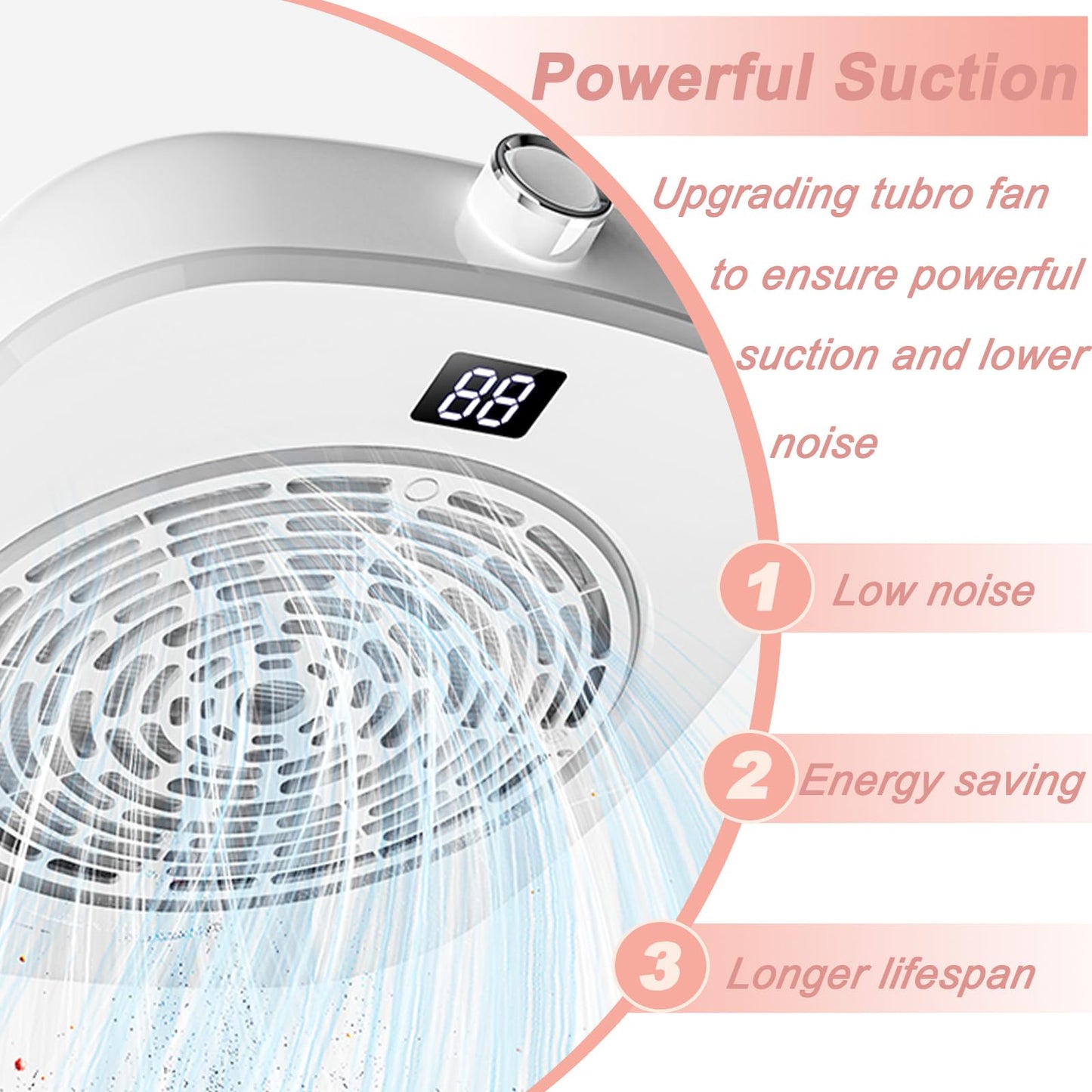 ibubu Professional Pedicure Nail Fan Vacuum Dust Cleaner Collector Quiet Nail Tech Adjustable Speed with LED Display Low Noise Strong Suction Detachable Easy to Clean for Manicure Salon & Home Use