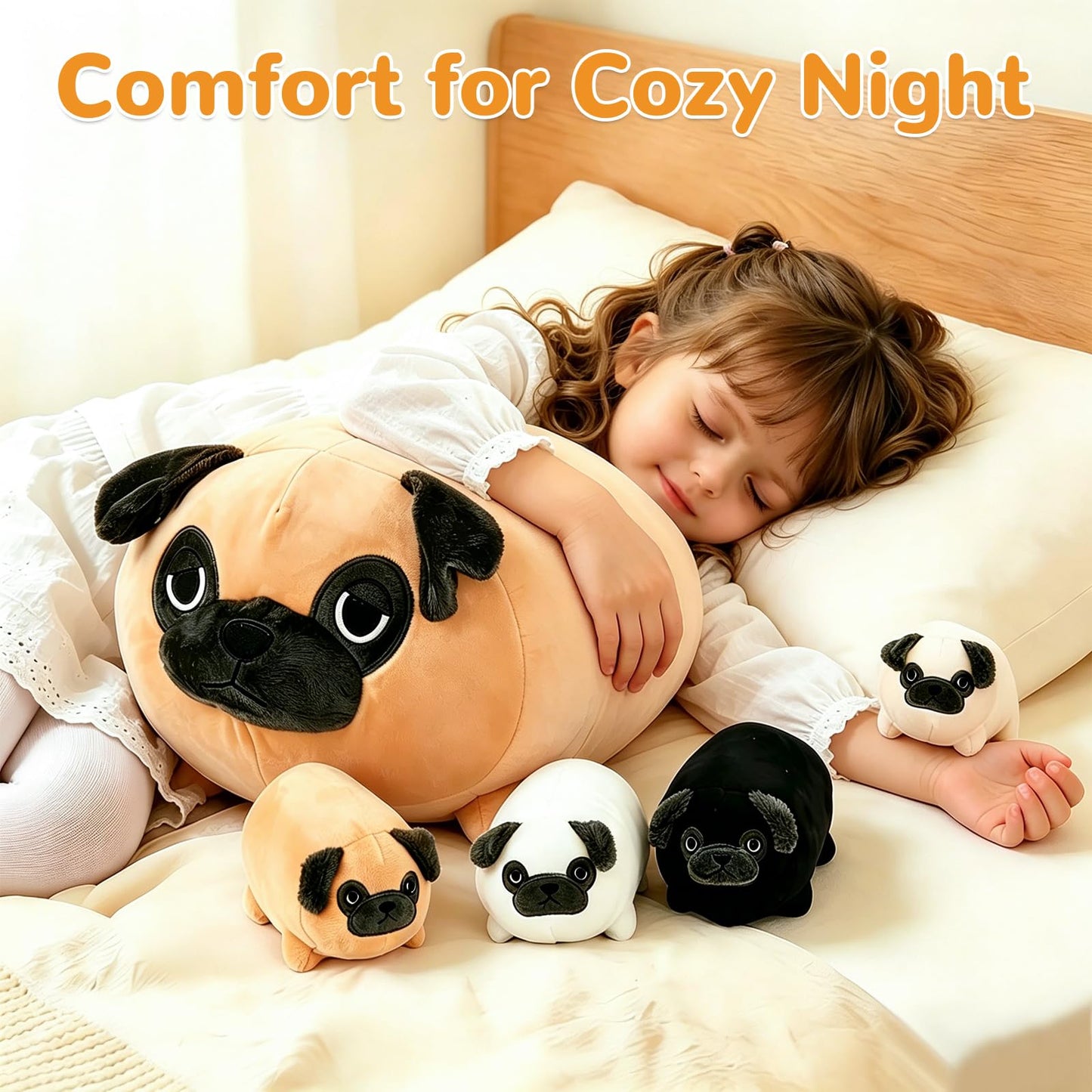 MMguai 16 Inch Large Pug Stuffed Animals with Babies, Mommy Pug Dog with Puppies Inside Belly,Soft French Bulldog Pillow Plush Toy Plushie Gift for Kids Boy Girl, Brithday Decor