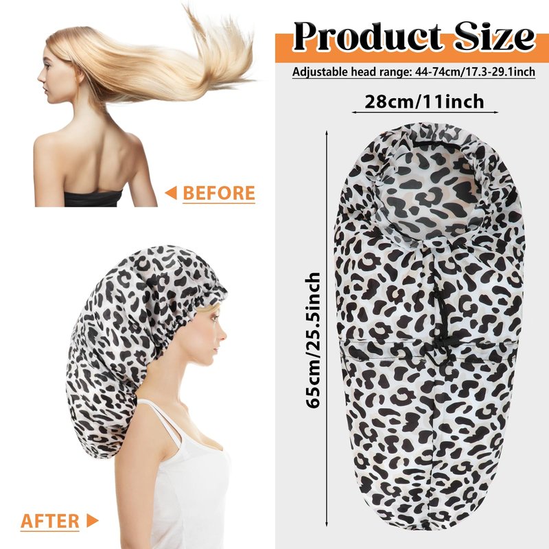 2 Pcs Large Shower Cap for Braids, Extra Long Shower Cap for Women Long Hair & Locs, Waterproof Hair Bonnets for Dreadlocks Drawstring Bath Caps for Women & Men (Black, Cow Print)