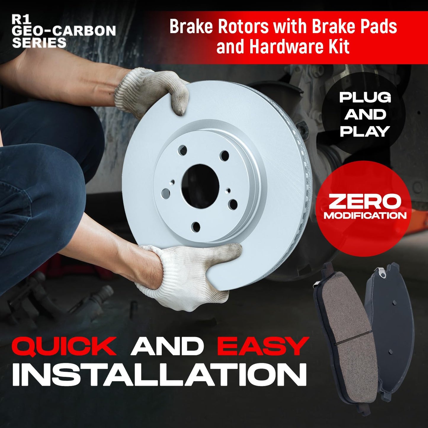 R1 Concepts Front and Rear Brakes and Rotors| Blank Brake Rotors| Ceramic Brake Pads and Rotors Kit| Automotive Replacement Brake Kits